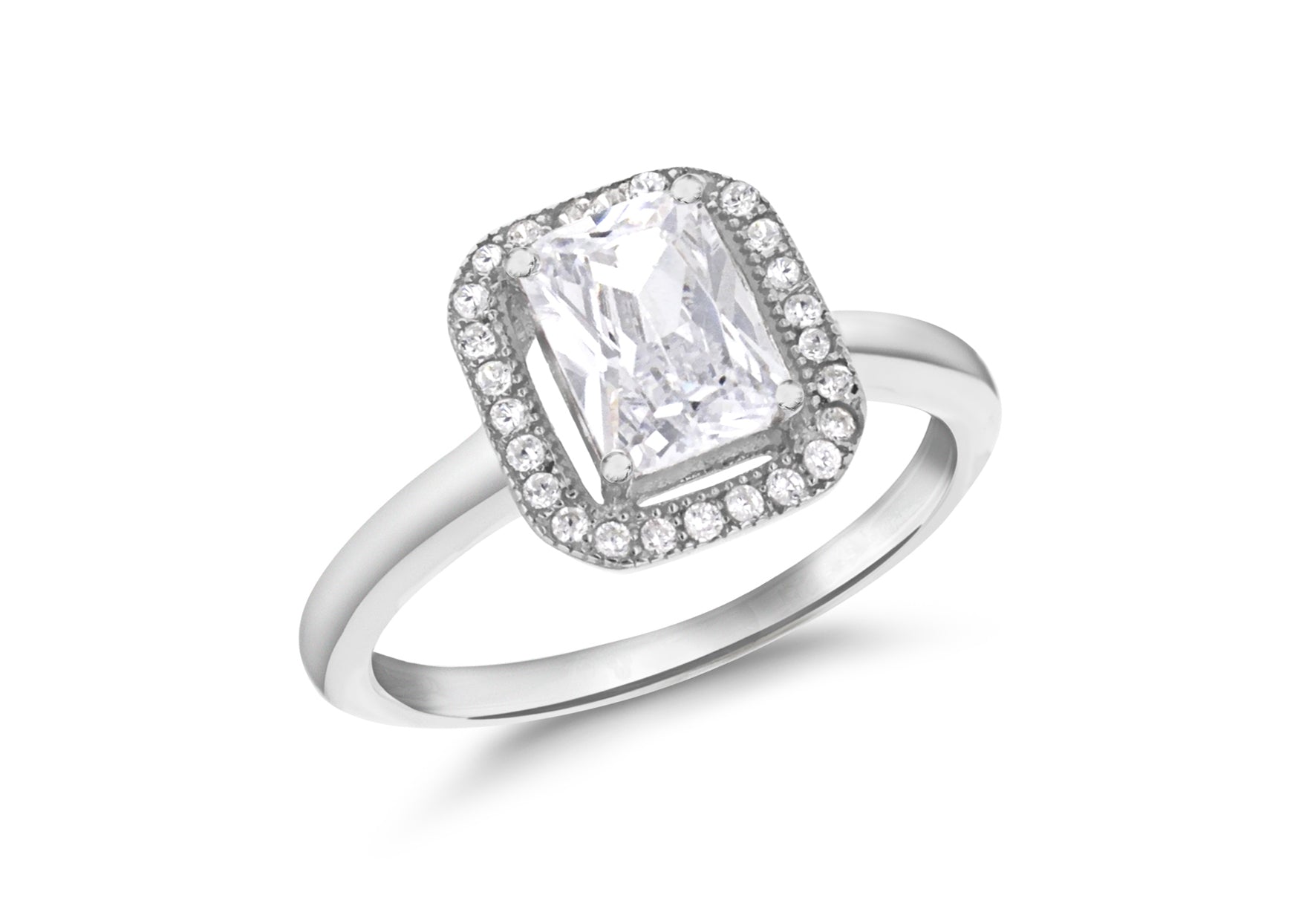 Sterling Silver Rhodium Plated Zirconia Princess Cluster Ring