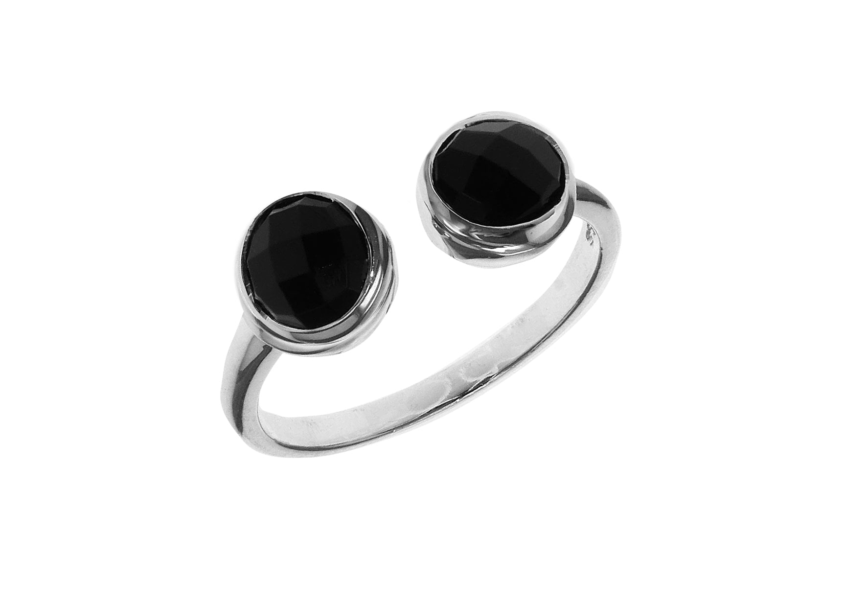 Sterling Silver Black Crystal Faceted Torque Ring
