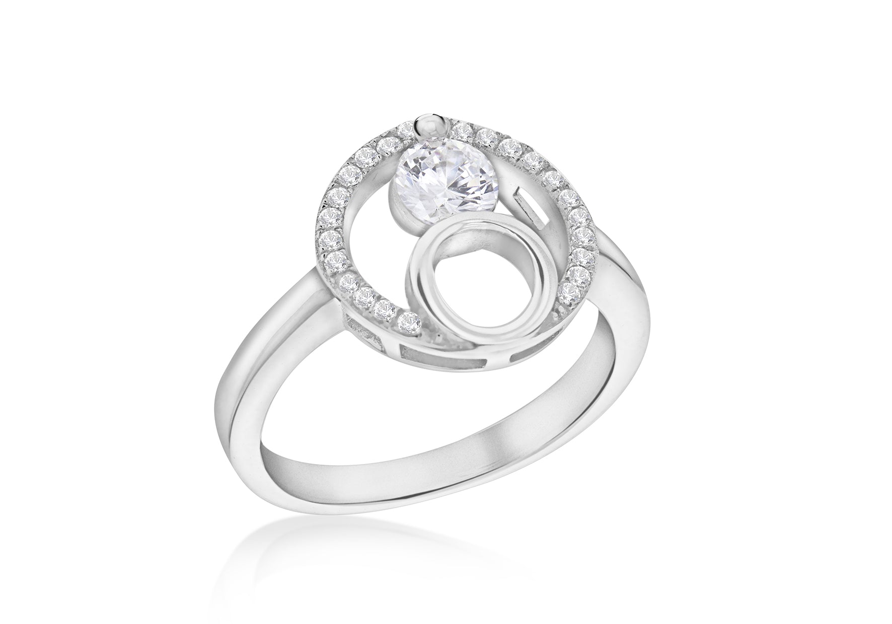 Sterling Silver Rhodium Plated Zirconia 12mm Double-Circle Ring