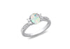 Opal & White Zirconia Sterling Silver Oval Shoulder Ring