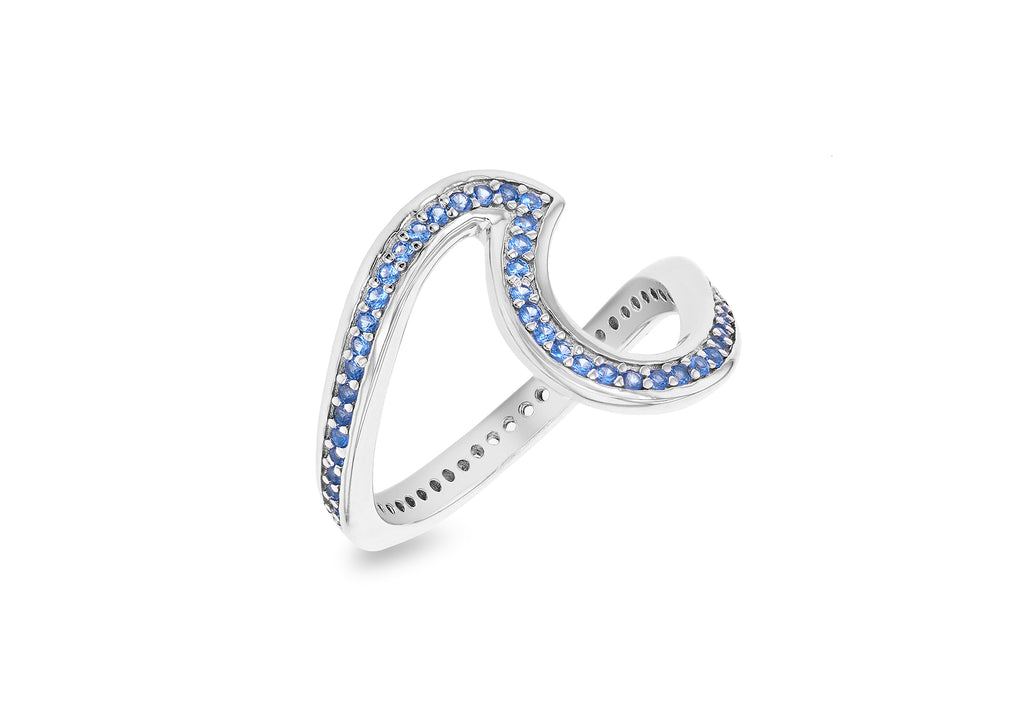Sterling Silver Aqua Marine Zirconia Ripple Wave Ring