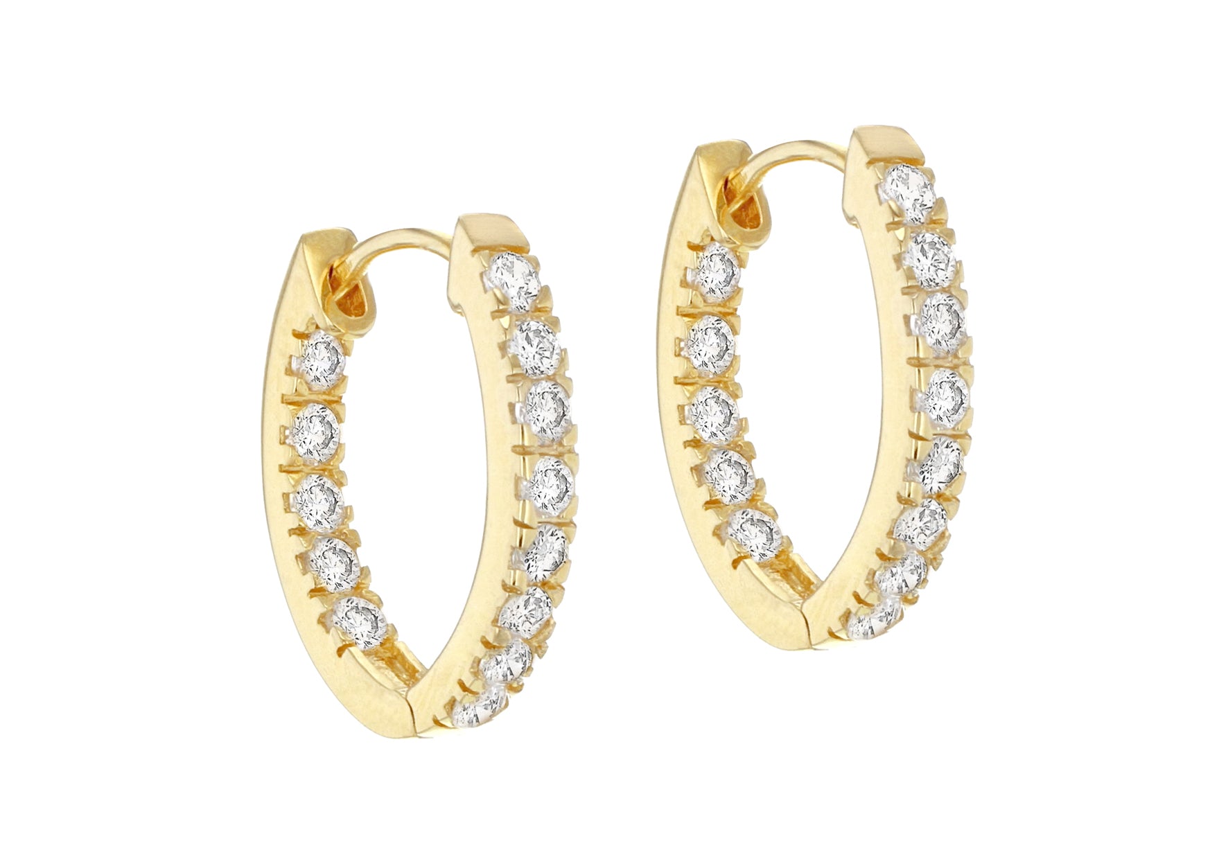 Sterling Silver Gold Plated Zirconia Set Small Oval Earrings