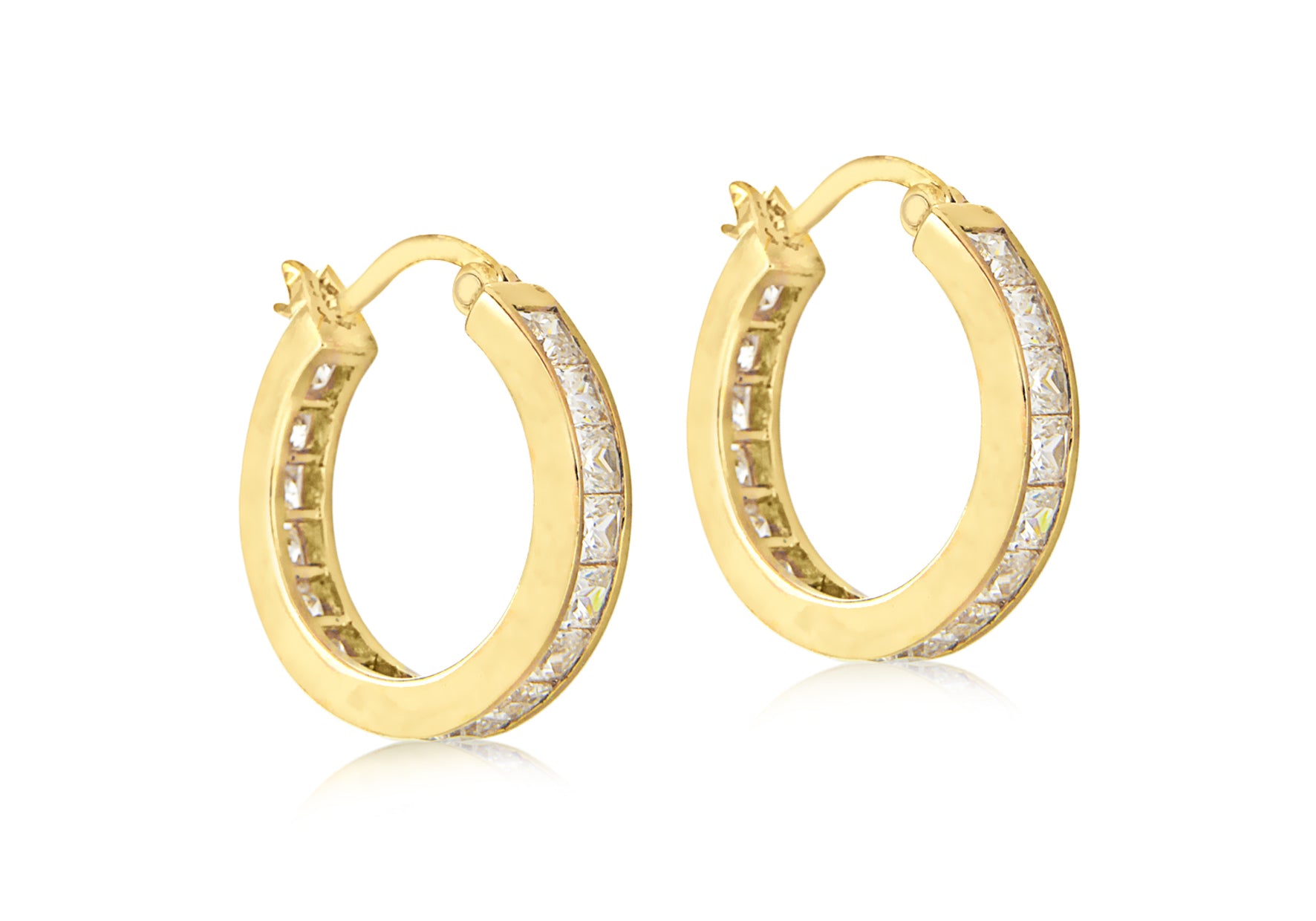 Sterling Silver 1 Miron Gold Plated Zirconia Hoop Earrings