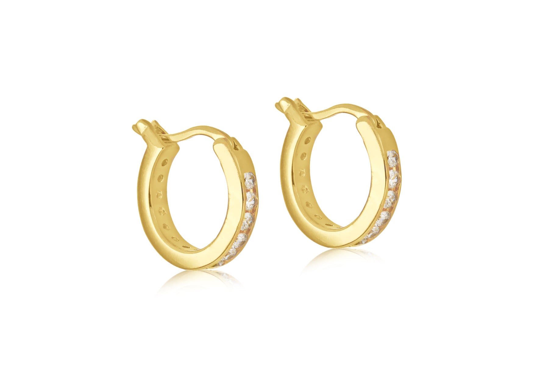 Sterling Silver Gold Plated White Zirconia Set Round Huggy Earrings