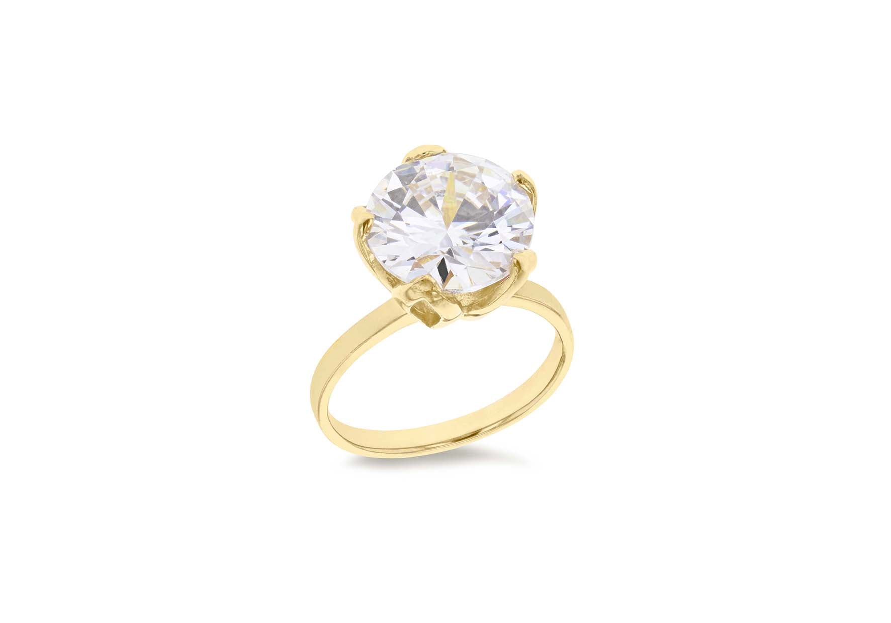 Sterling Silver Gold Plated Large Zirconia Solitaire Ring