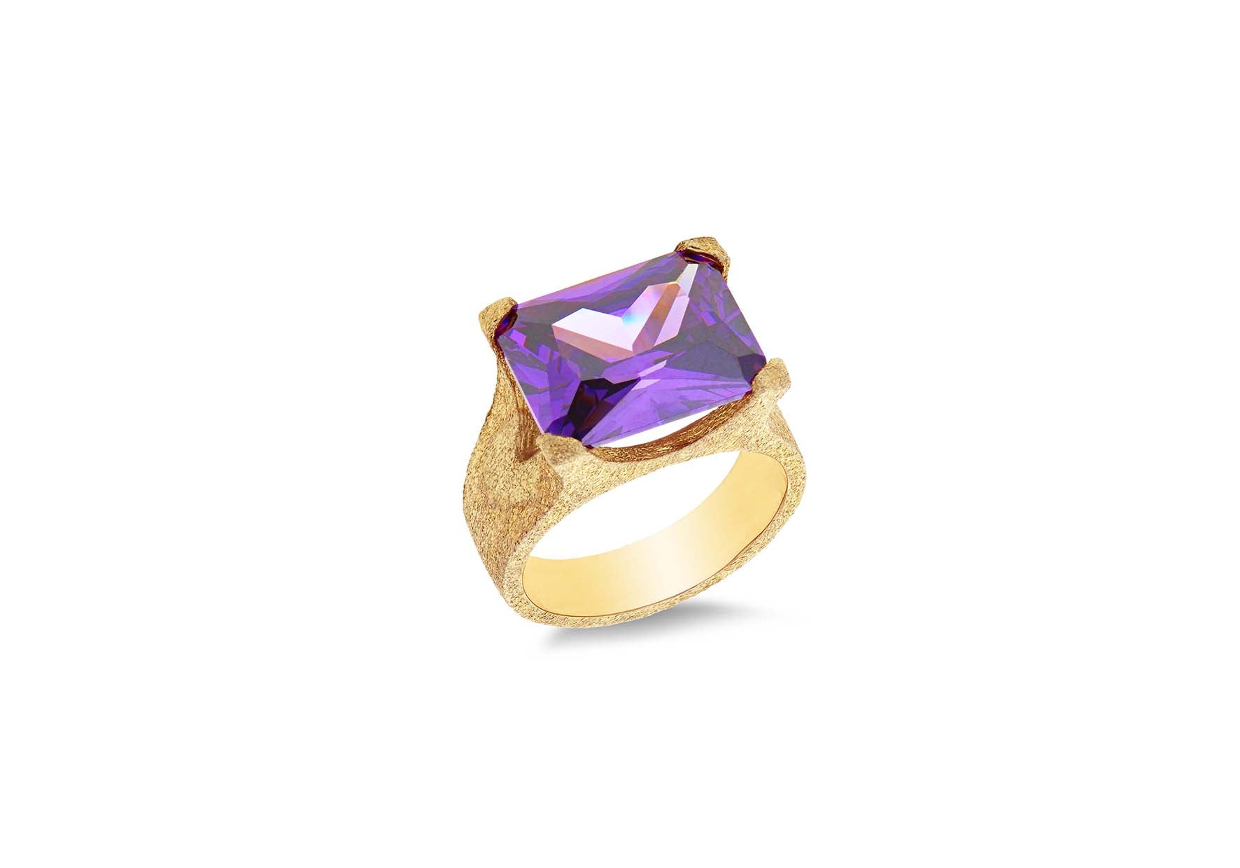 Sterling Silver Gold Plated Amethyst Zirconia Set Ring