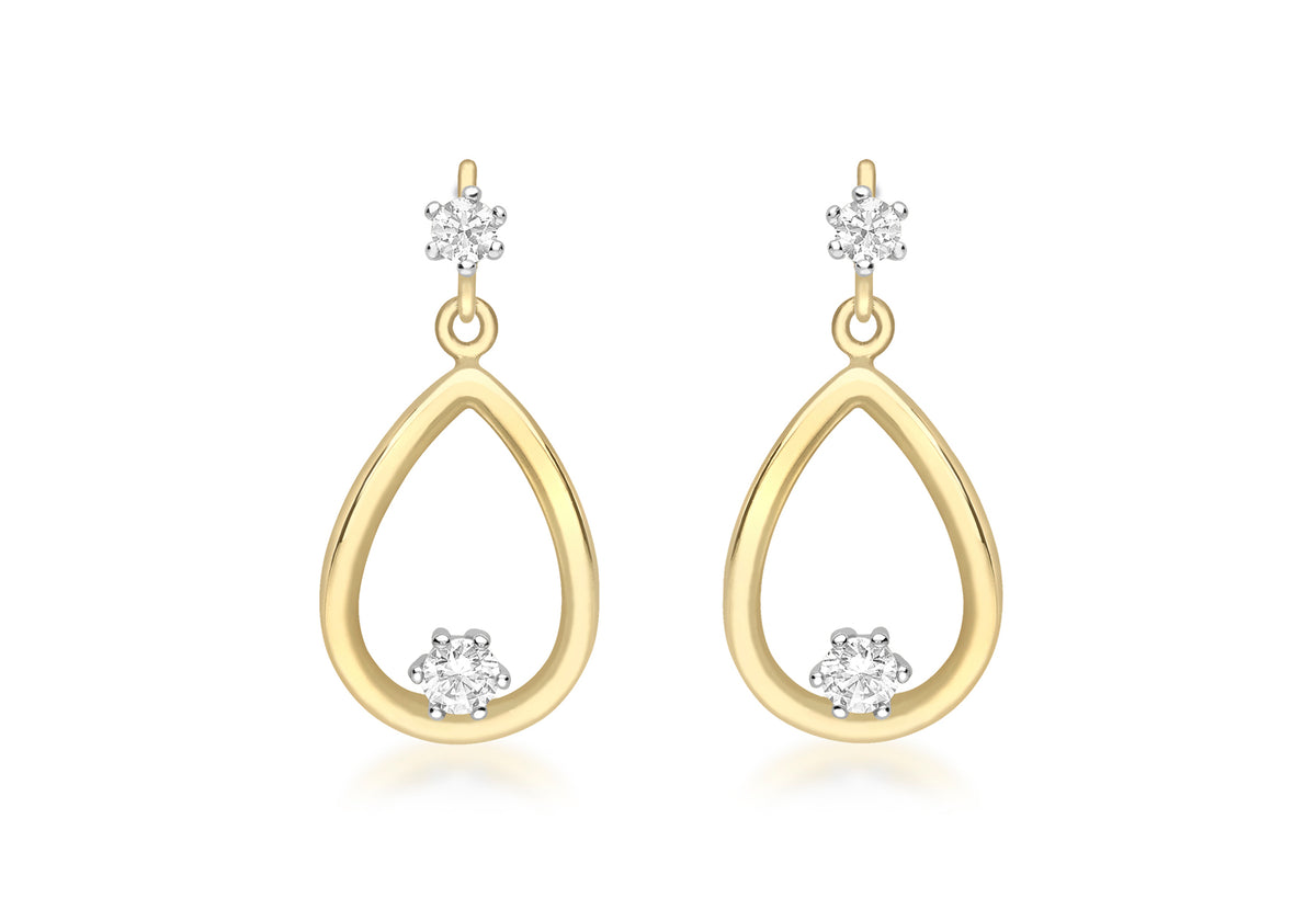 9ct 2-Colour Gold Zirconia Teardrop Earrings
