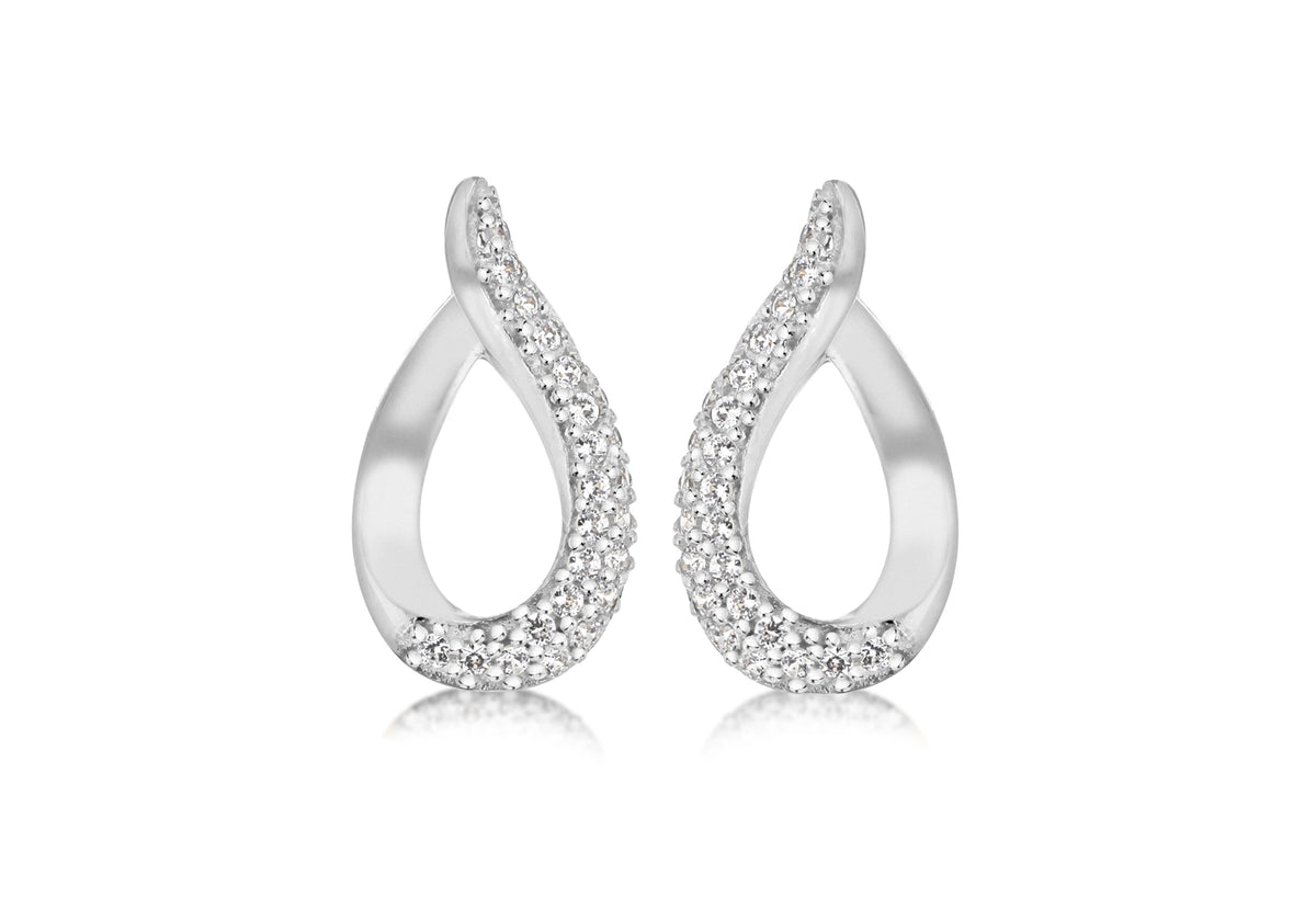 9ct White Gold Zirconia Teardrop Stud Earrings