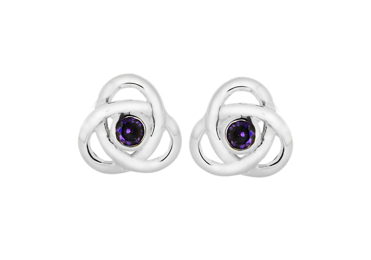 Sterling Silver 11mm Amethyst Zirconia Knot Stud Earrings