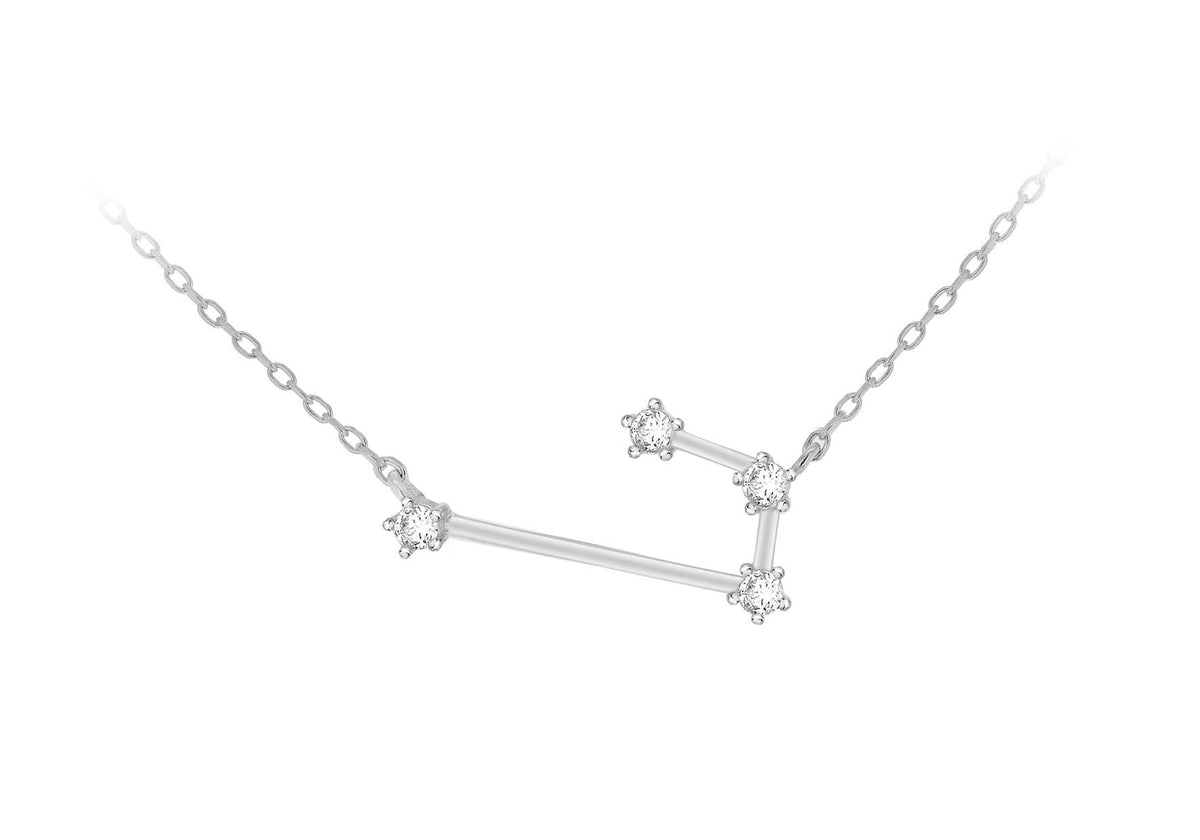 Sterling Silver Rhodium Plated Zirconia Set Aries Star Constellation Necklace
