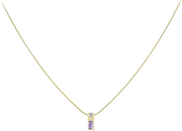 9ct Yellow Gold 0.02ct Diamond & Amethyst Pendant Snake Chain Necklace