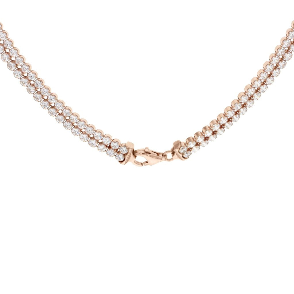 Rose Gold Plated Sterling Silver Double Row Zirconia Tennis Necklace
