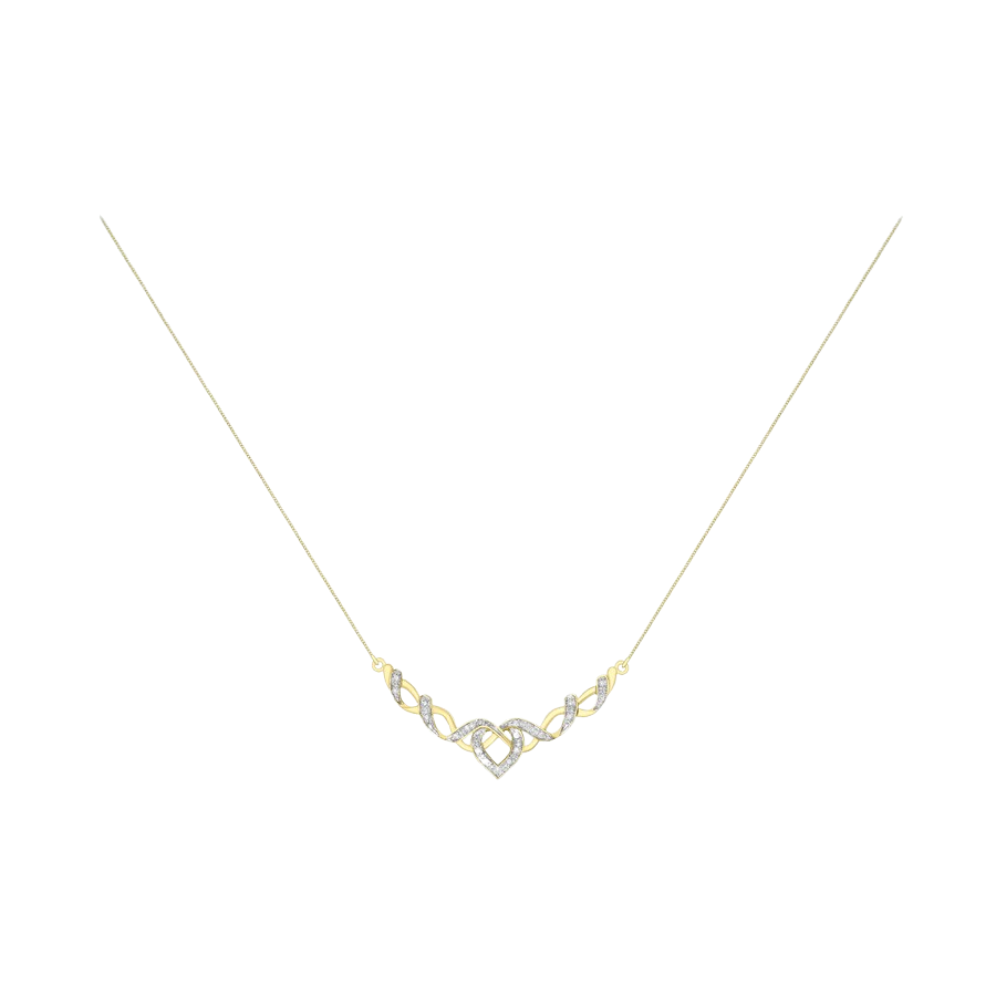 9ct Yellow Gold 0.10ct Diamond Weave Heart Necklet