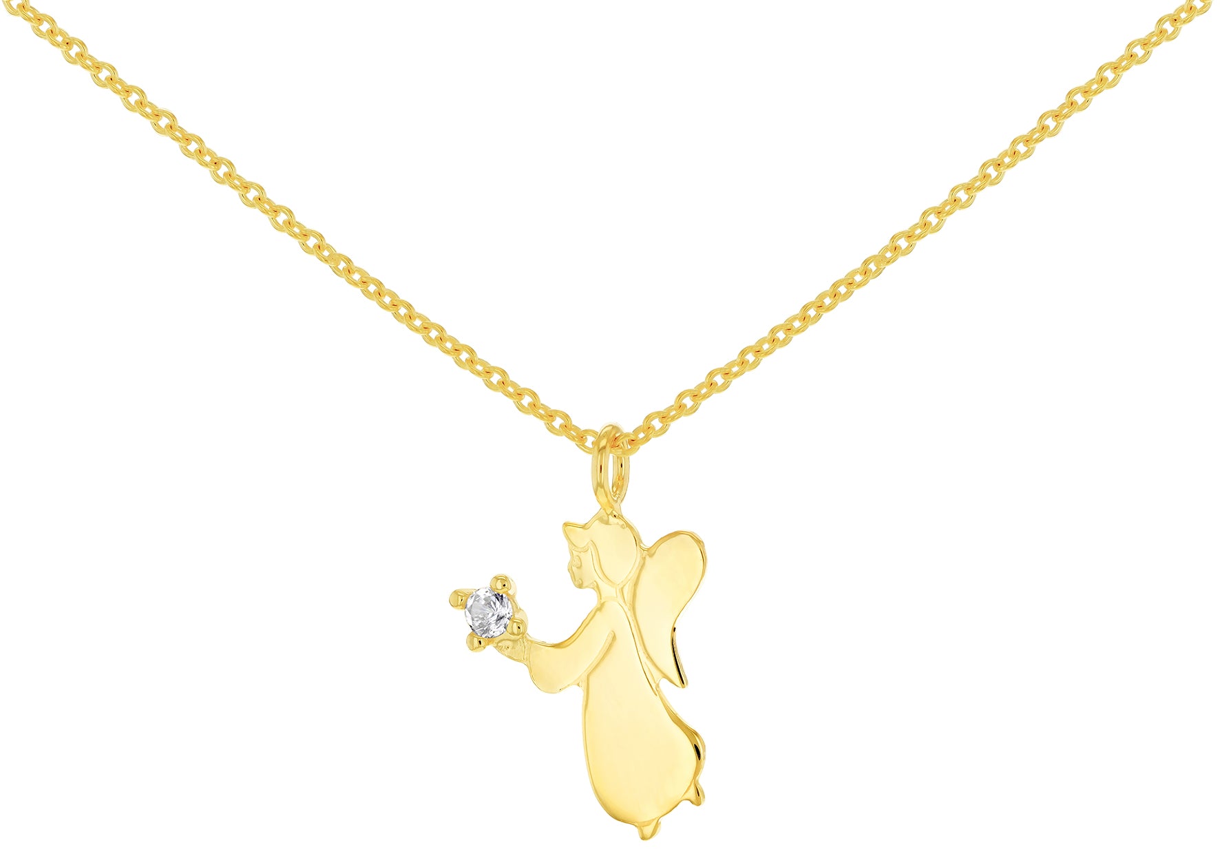 9ct Yellow Gold White Zirconia Angel Necklace