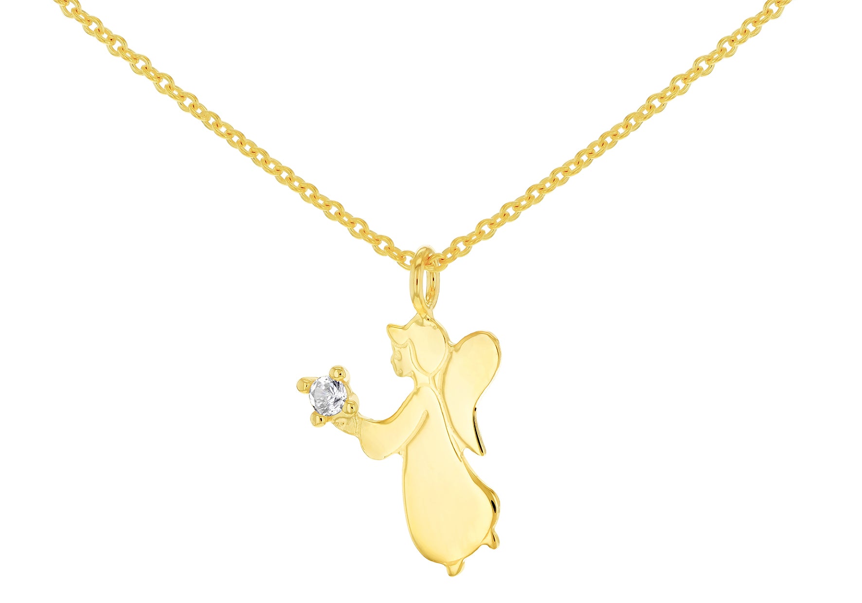 9ct Yellow Gold White Zirconia Angel Necklace