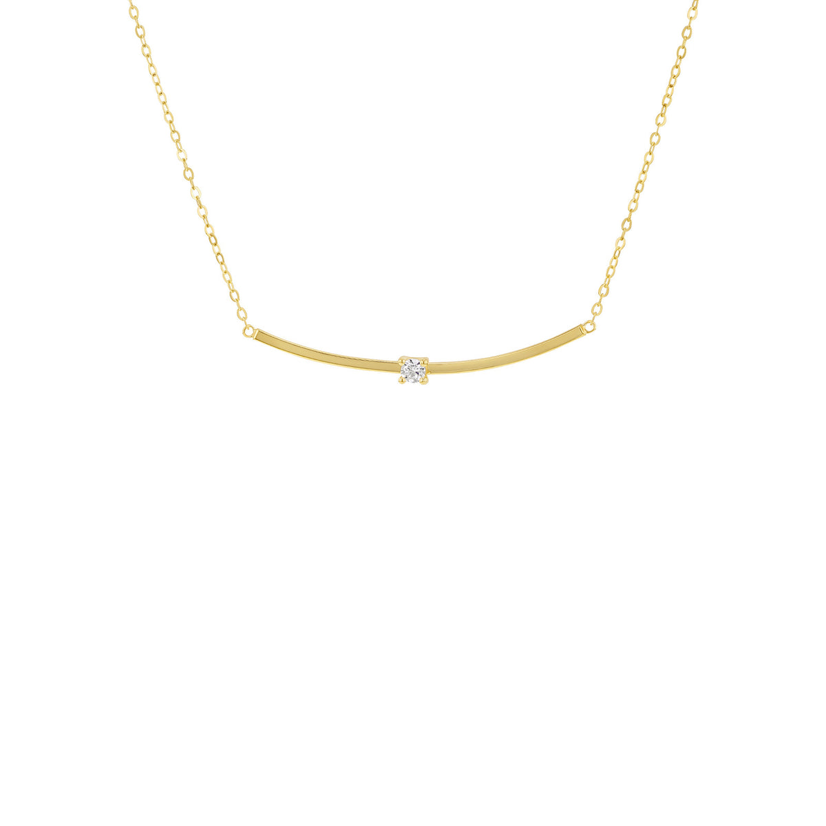 9ct Yellow Gold Solitaire Zirconia Arc Bar Necklace