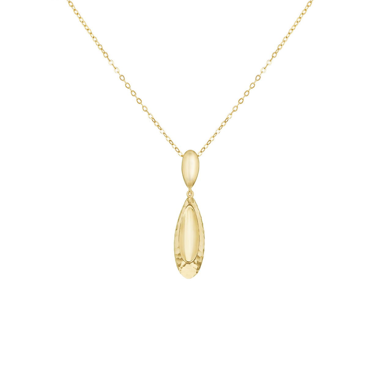 9ct Yellow Gold Diamond-Cut Framed Teardrop Necklace