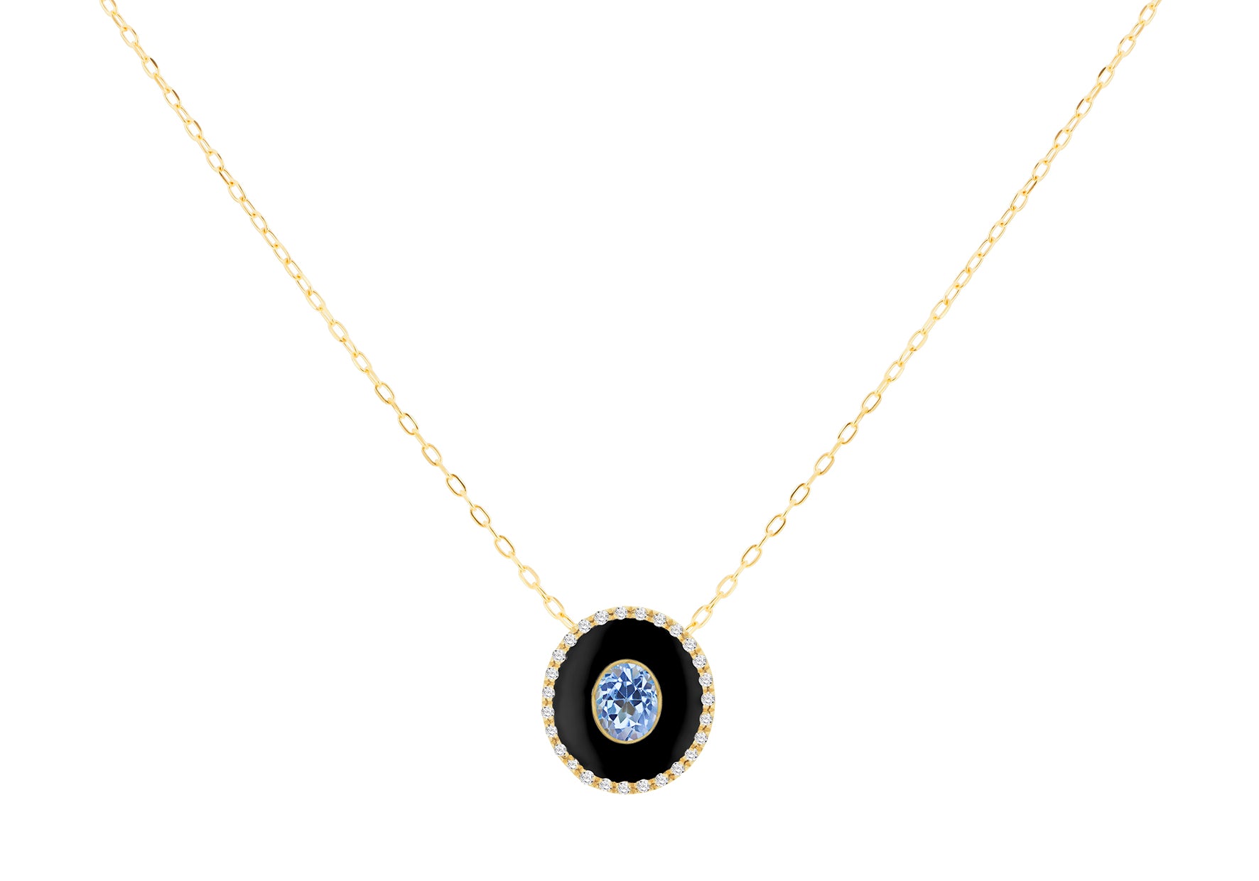 9ct Yellow Gold Blue Topaz Diamond Set Pendant Necklace