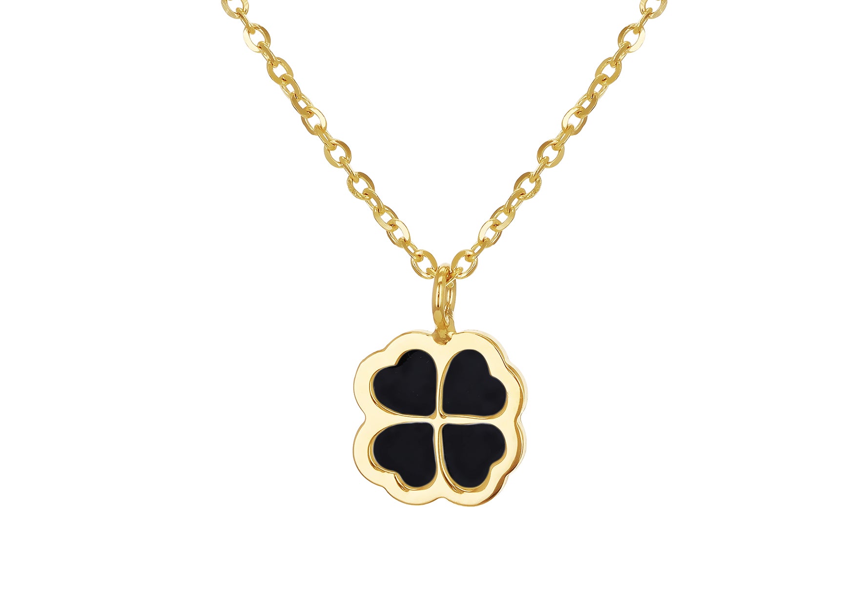 9ct Yellow Gold Black Onyx Clover Petal Necklace