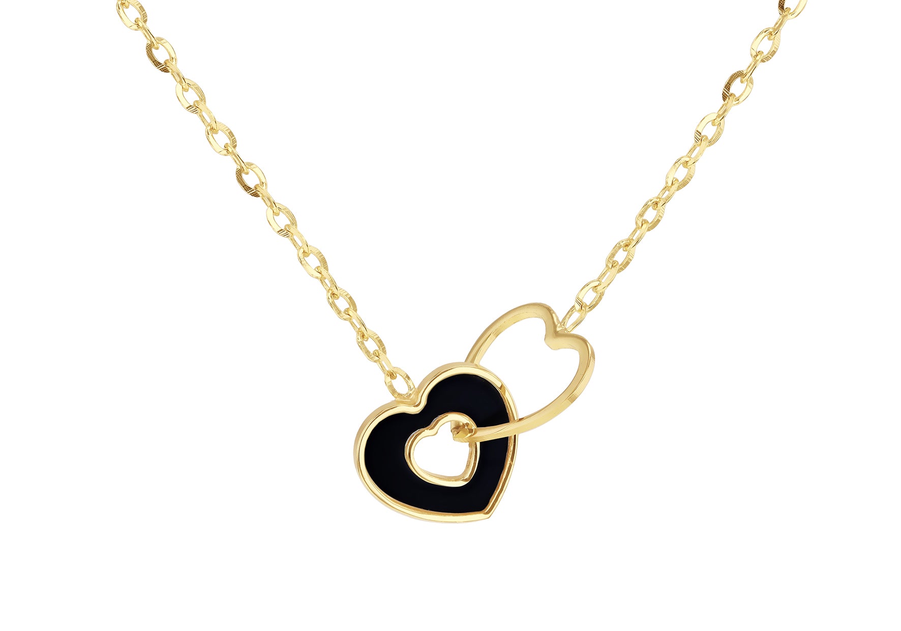 9ct Yellow Gold Black Onyx Interlocked Heart Necklace