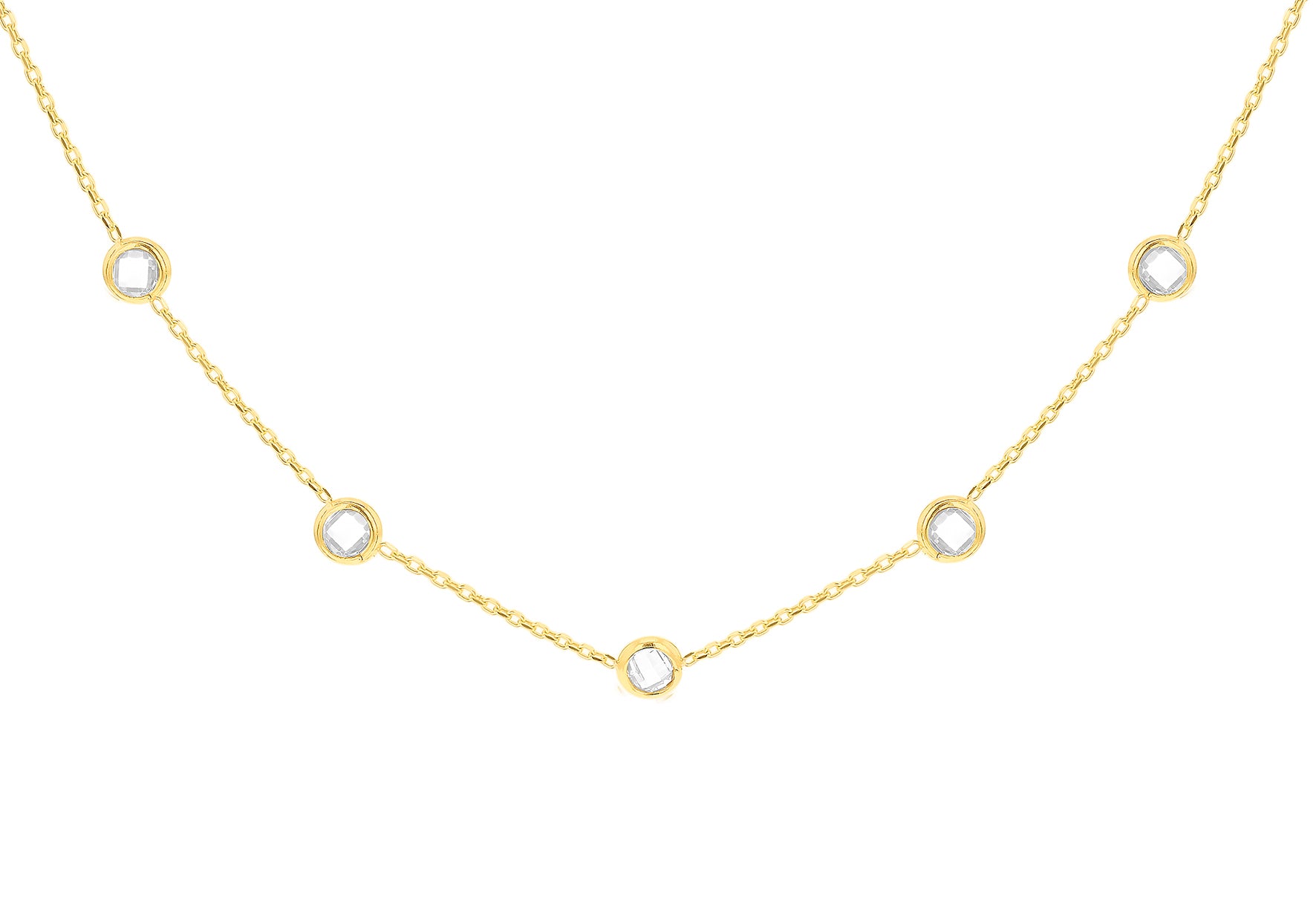 9ct Yellow Gold White Zirconia Station Necklace