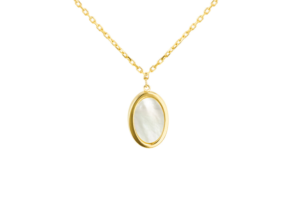 9ct Yellow Gold Oval Mother Of Pearl Necklace