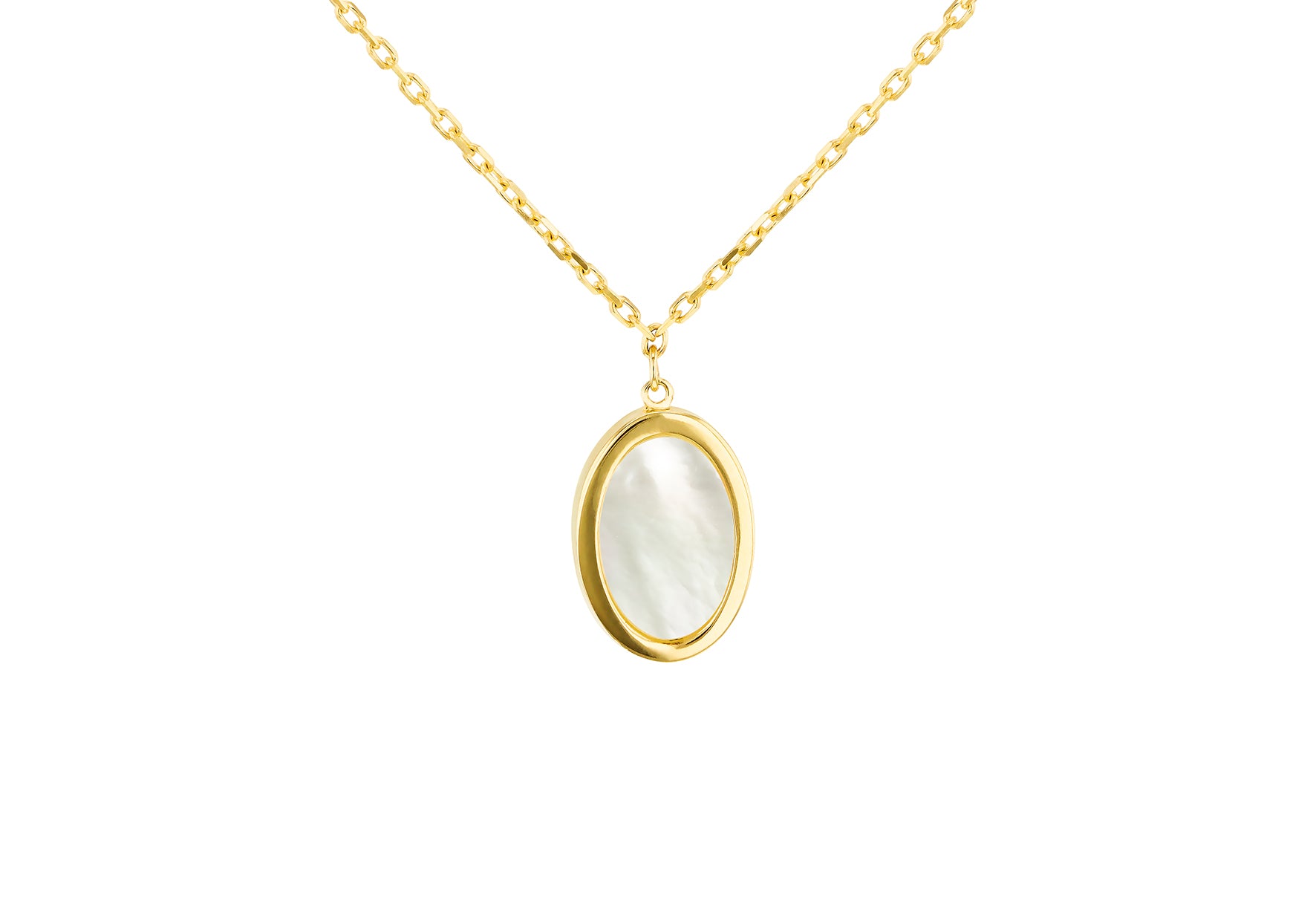 9ct Yellow Gold Oval Mother Of Pearl Necklace