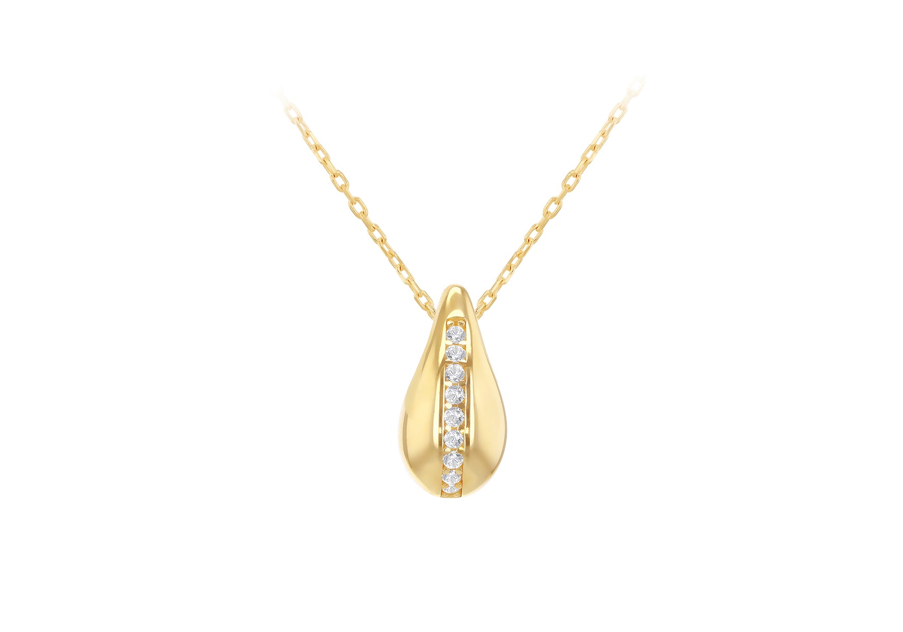 9ct Yellow Gold White Zirconia Teardrop Necklace