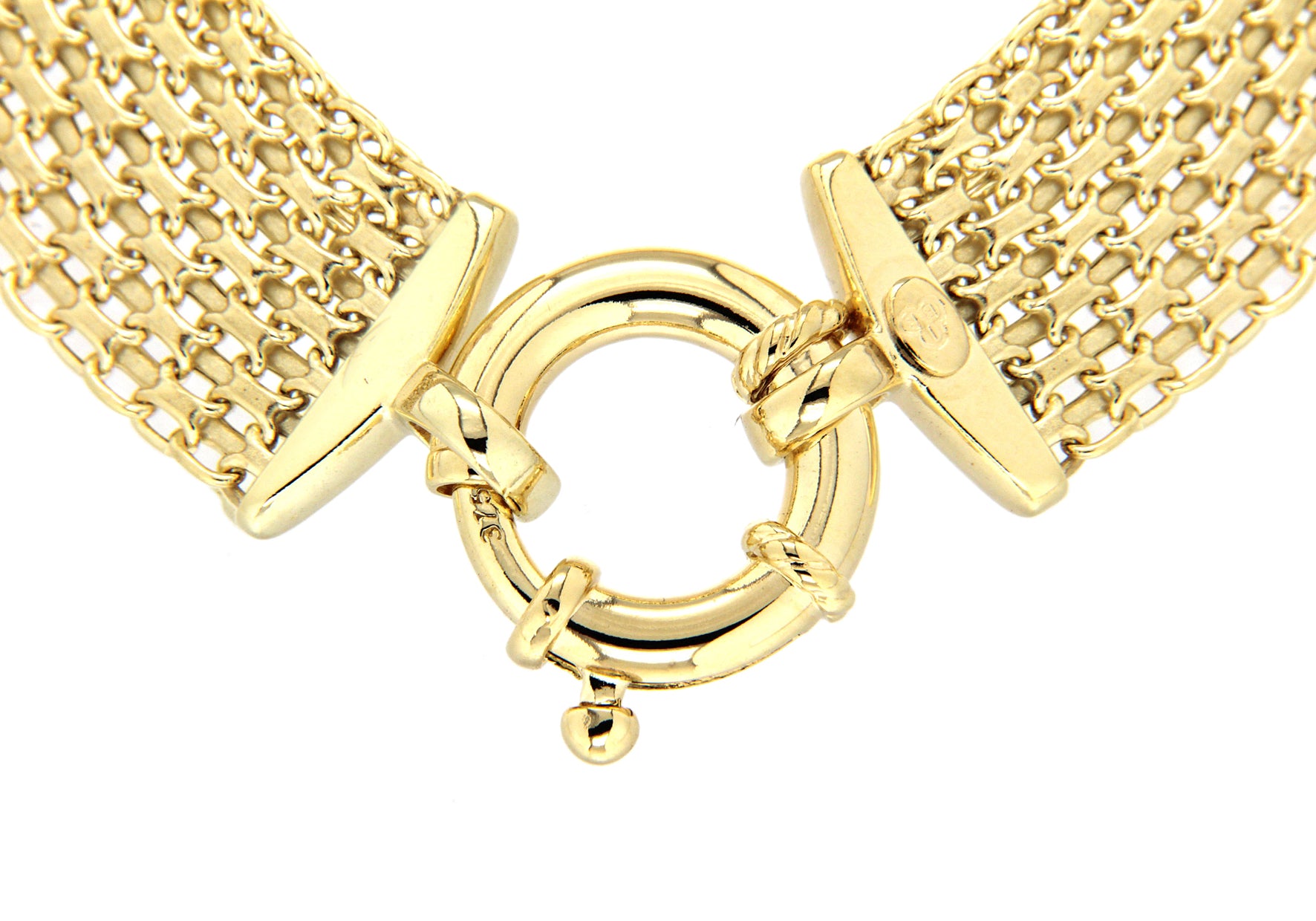 9ct Yellow Gold Flat Weave Bolt Ring Statement Bracelet