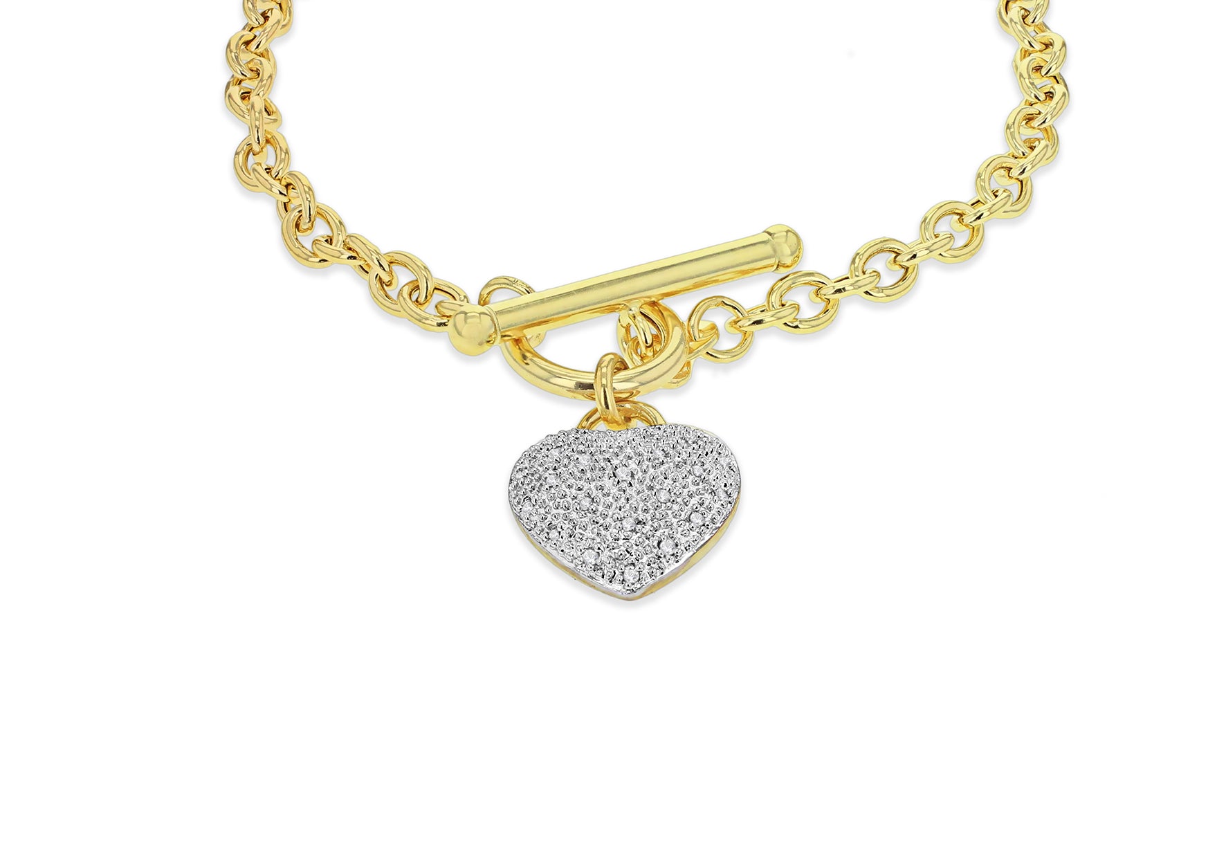 9ct Yellow Gold Oval Belcher T-Bar Heart Bracelet