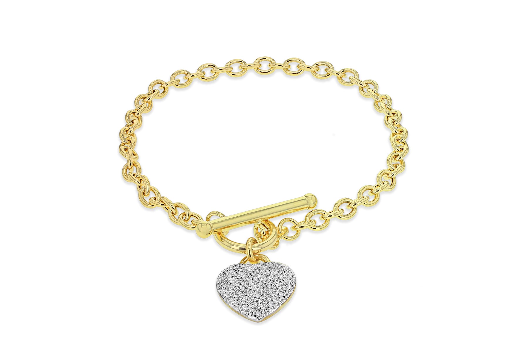 9ct Yellow Gold Oval Belcher T-Bar Heart Bracelet