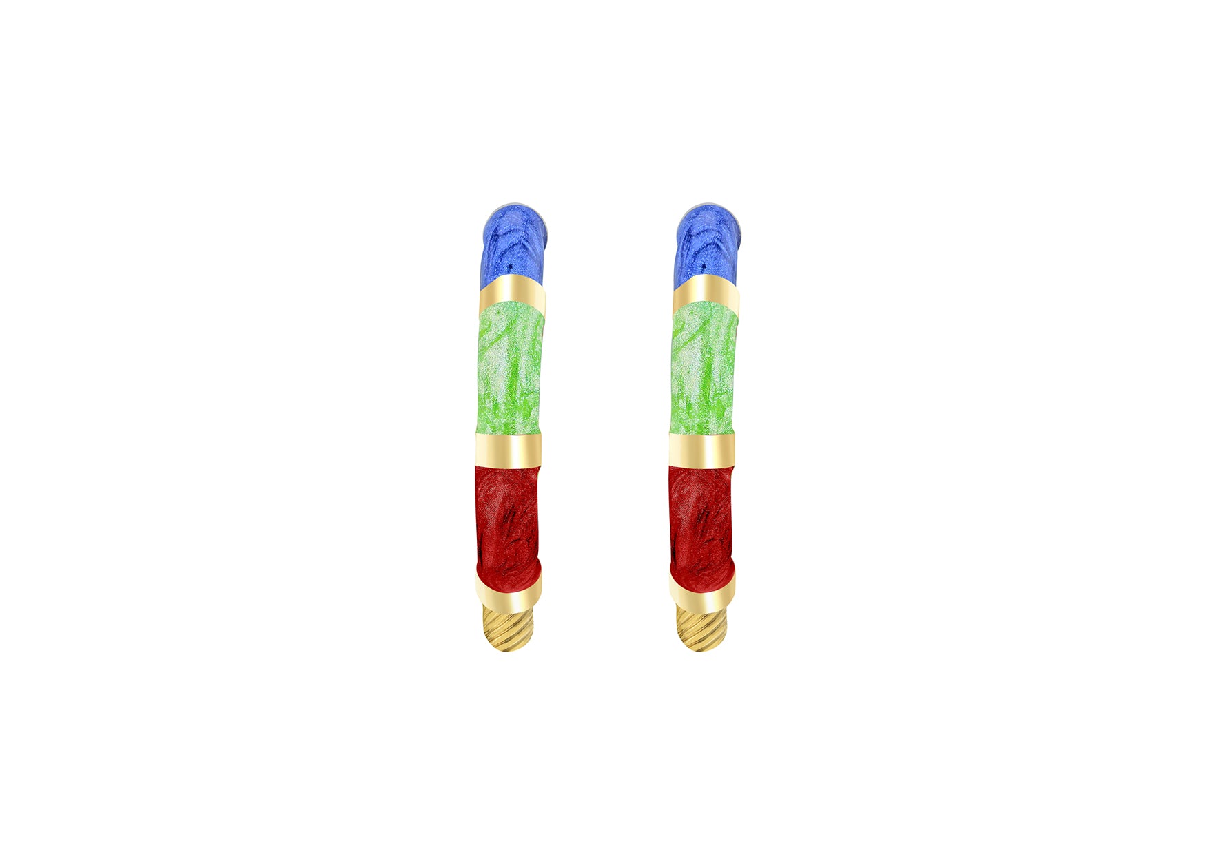 9ct Yellow Gold Blue, Green & Red Glaze Twist Hoop Earrings