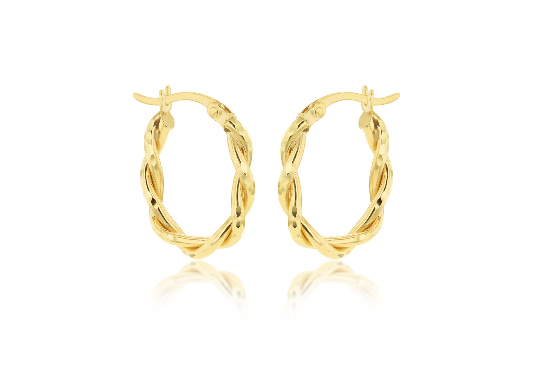 9ct Yellow Gold Oval Twist Hoop Earrings