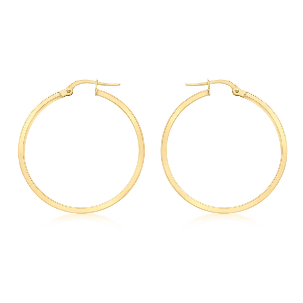 9ct Yellow Gold Bevelled Large Hoop Earrings