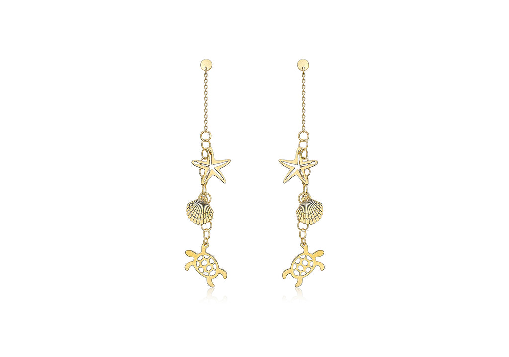 9ct Yellow Gold Sea Life Drop Earrings