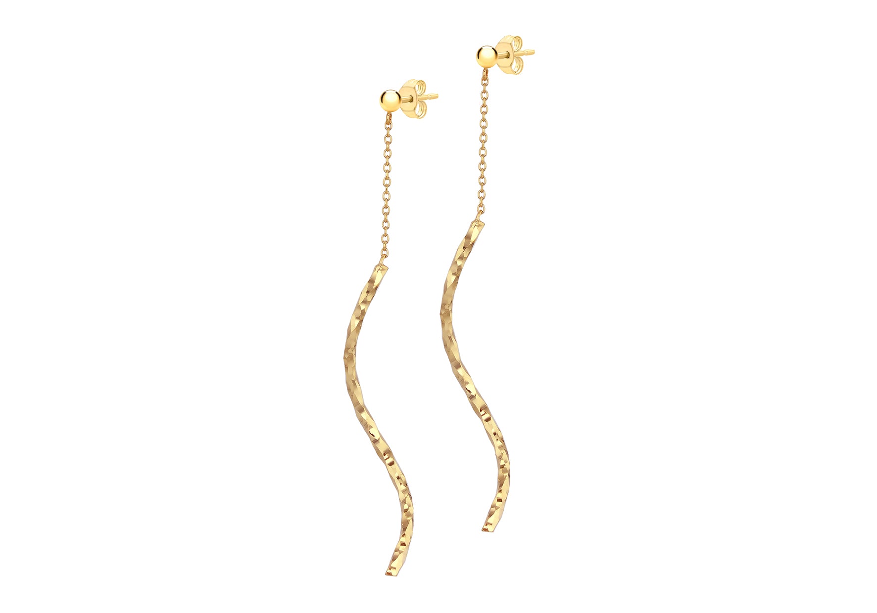 9ct Yellow Gold Diamond Cut Wave Chain Drop Earrings