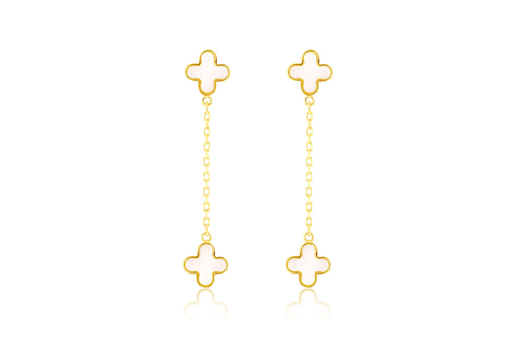9ct Yellow Gold Mother of Pearl Petal Drop Stud Earrings
