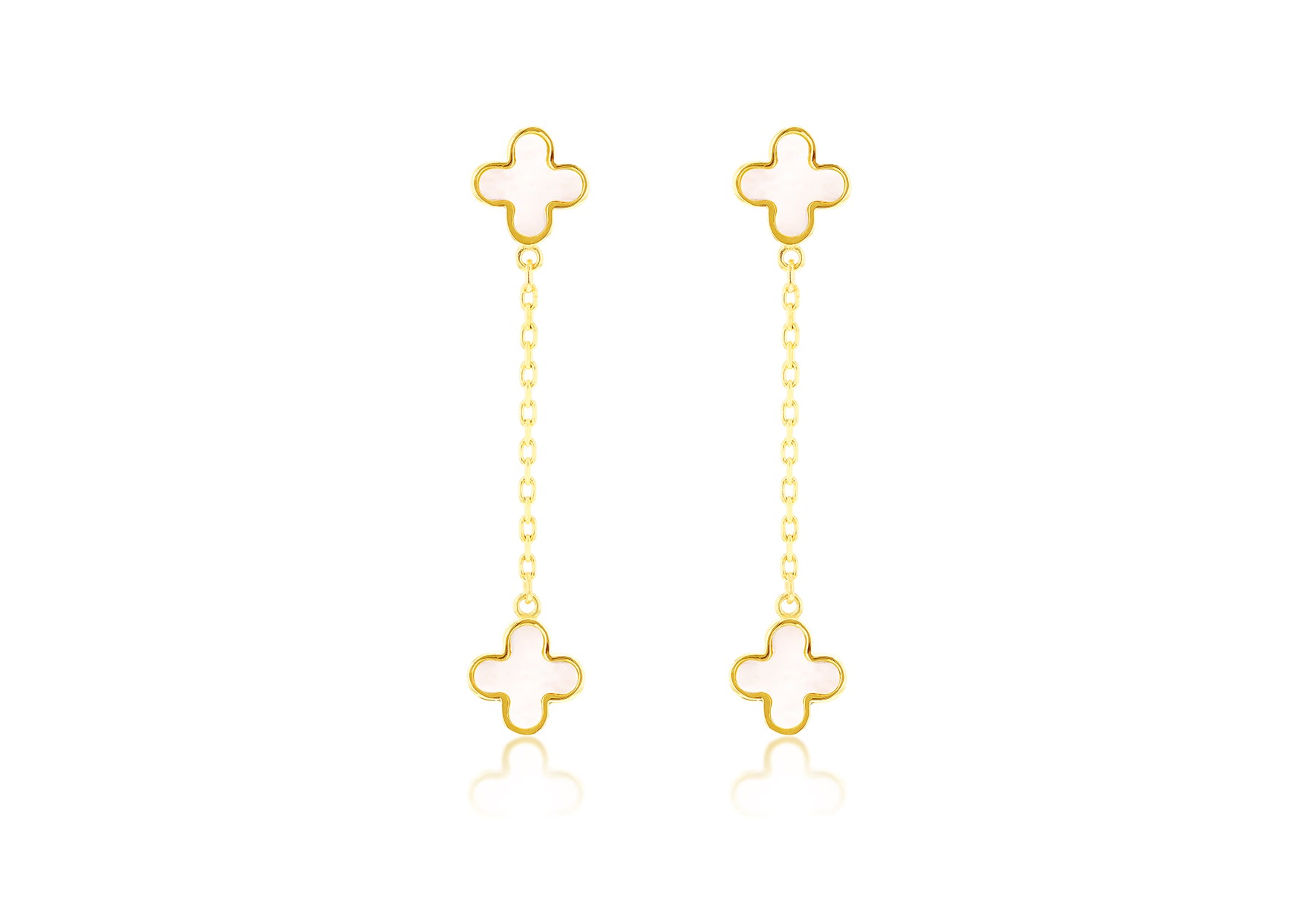9ct Yellow Gold Mother of Pearl Petal Drop Stud Earrings