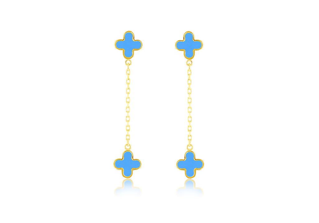 9ct Yellow Gold Turquoise Petals Drop Stud Earrings