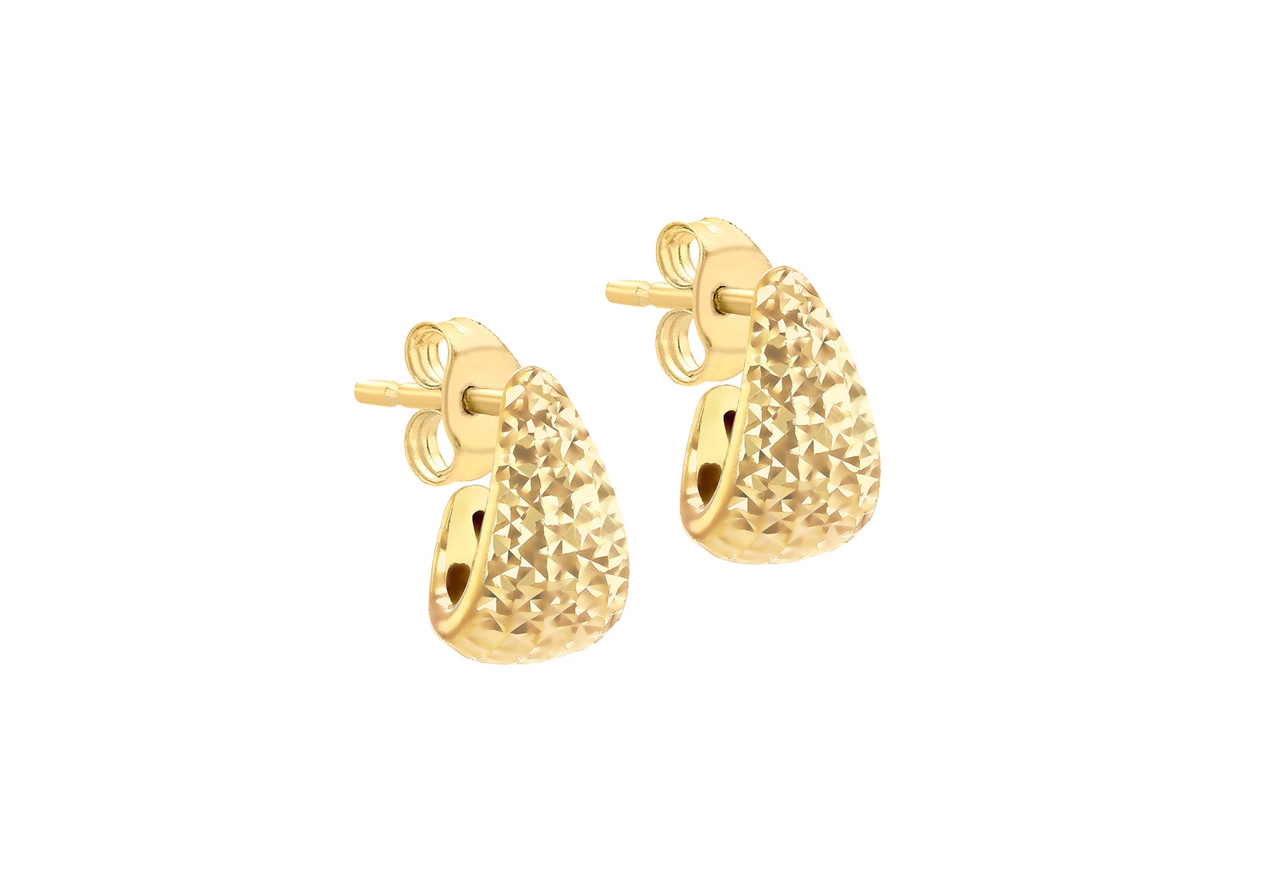 9ct Yellow Gold Diamond-Cut Tapered Huggie Stud Earrings