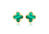 9ct Yellow Gold Clover Malachite Stud Earrings