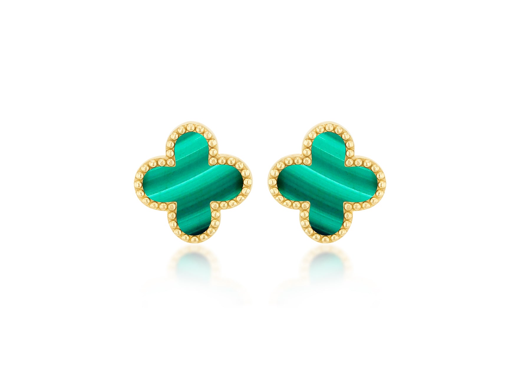 9ct Yellow Gold Clover Malachite Stud Earrings