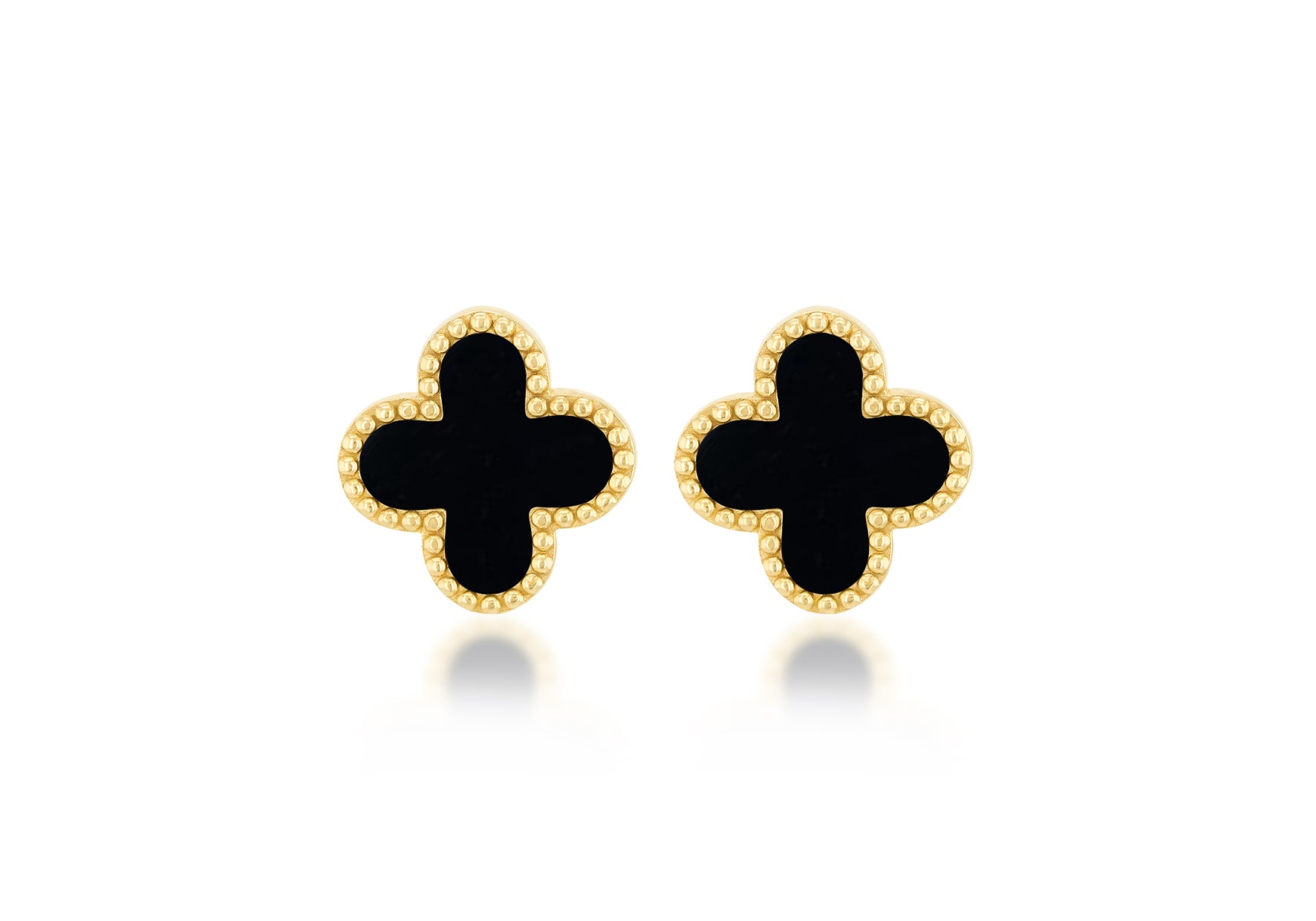 9ct Yellow Gold Black Onyx Clover Stud Earrings