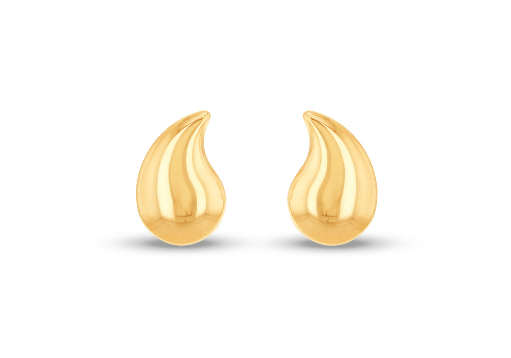 9ct Yellow Gold Curved Teardrop Stud Earrings