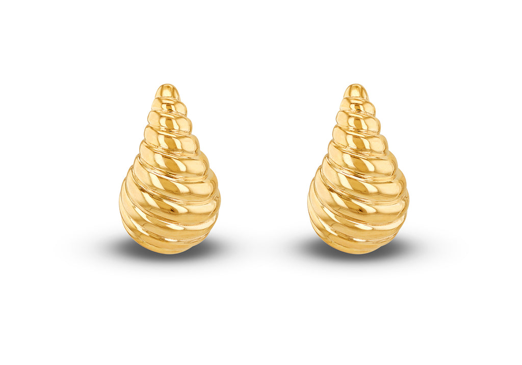 9ct Yellow Gold Large Shell Teardrop Stud Earrings