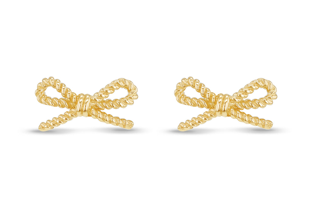 9ct Yellow Gold Twisted Bow Stud Earrings