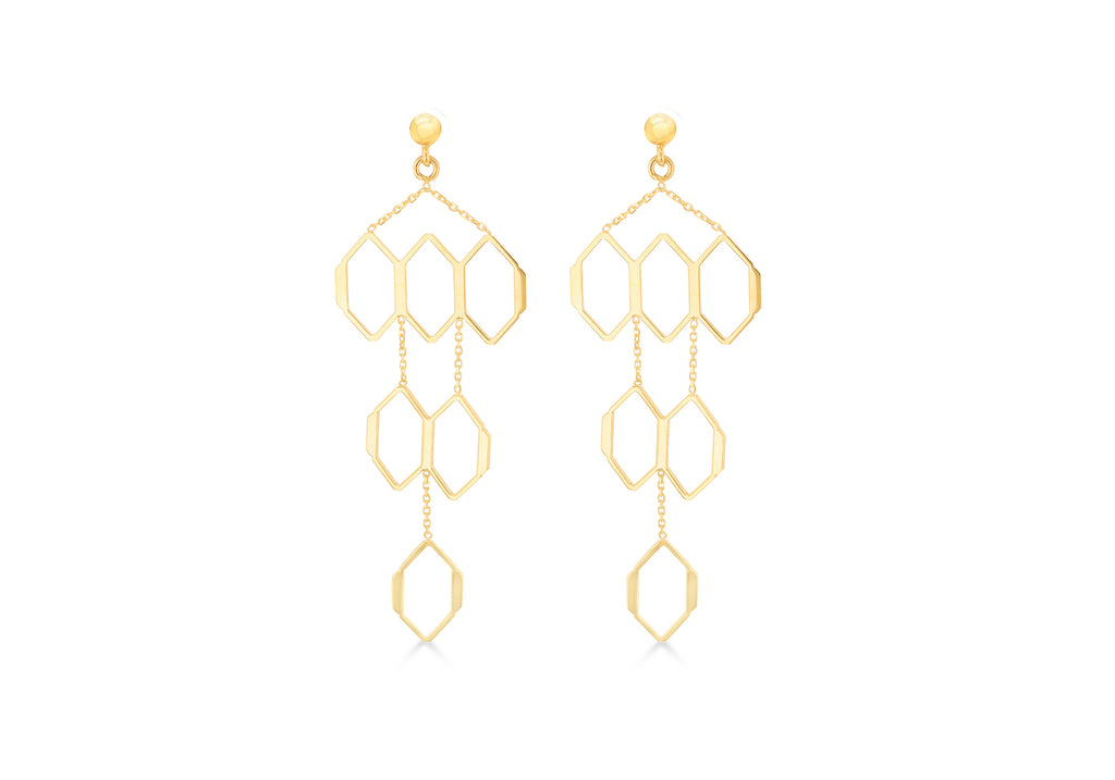 9ct Yellow Gold Honeycomb Drop Stud Earrings