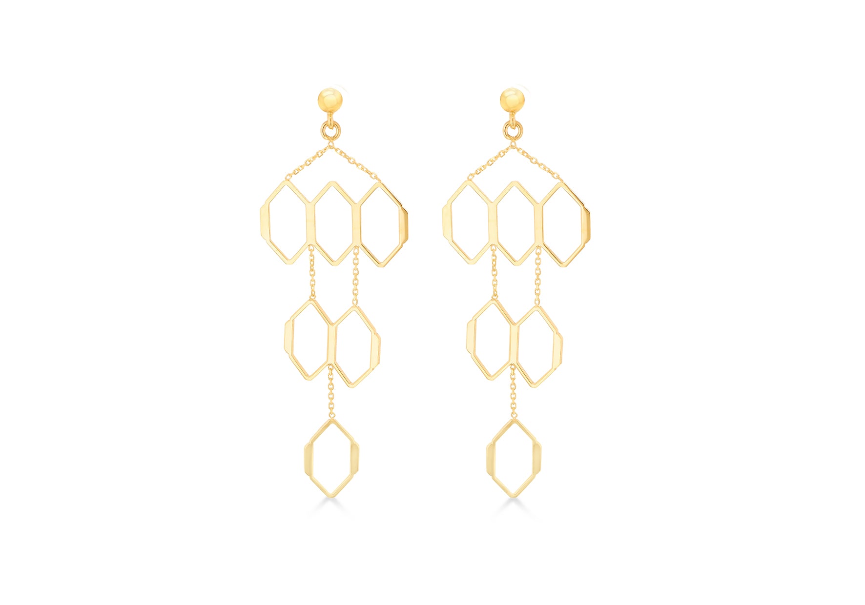 9ct Yellow Gold Honeycomb Drop Stud Earrings