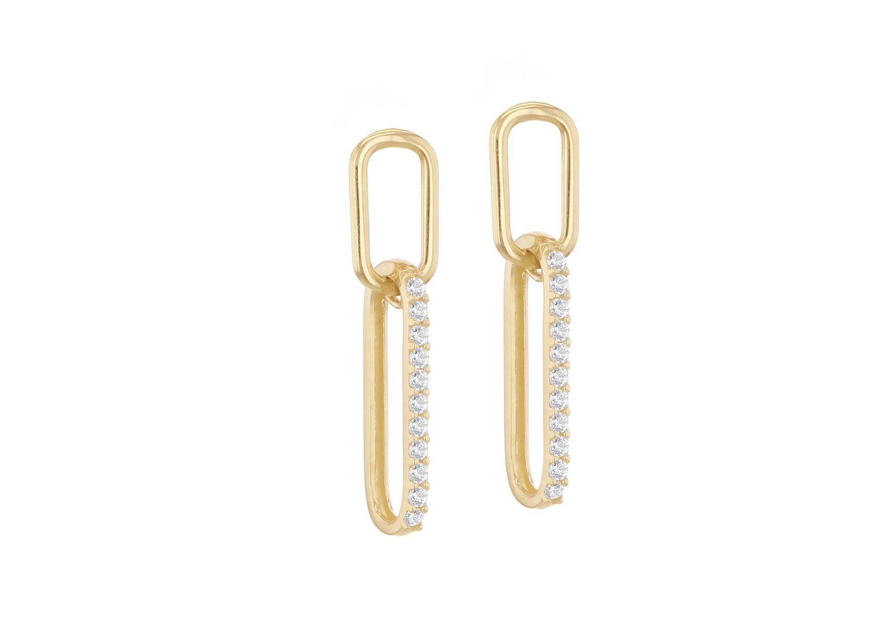 9ct Yellow Gold White Zirconia Oval Hoop Drop Earrings