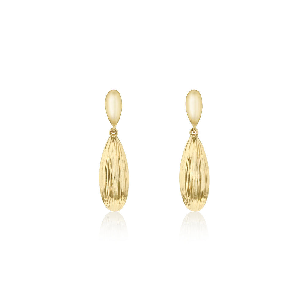9ct Yellow Gold Fluted Teardrop Drop Earrings
